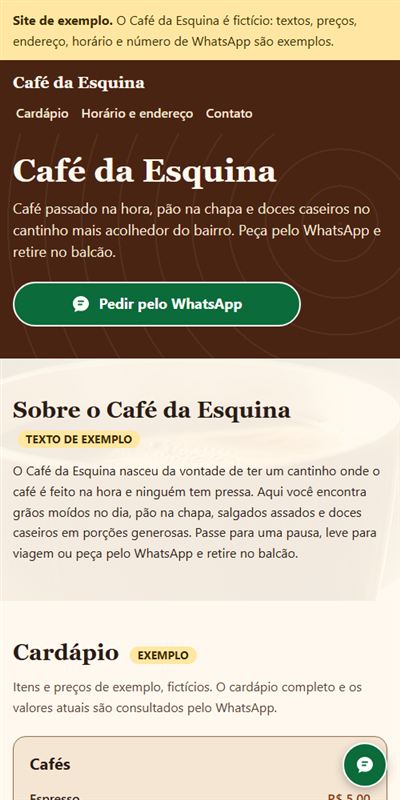 A mesma página no celular.